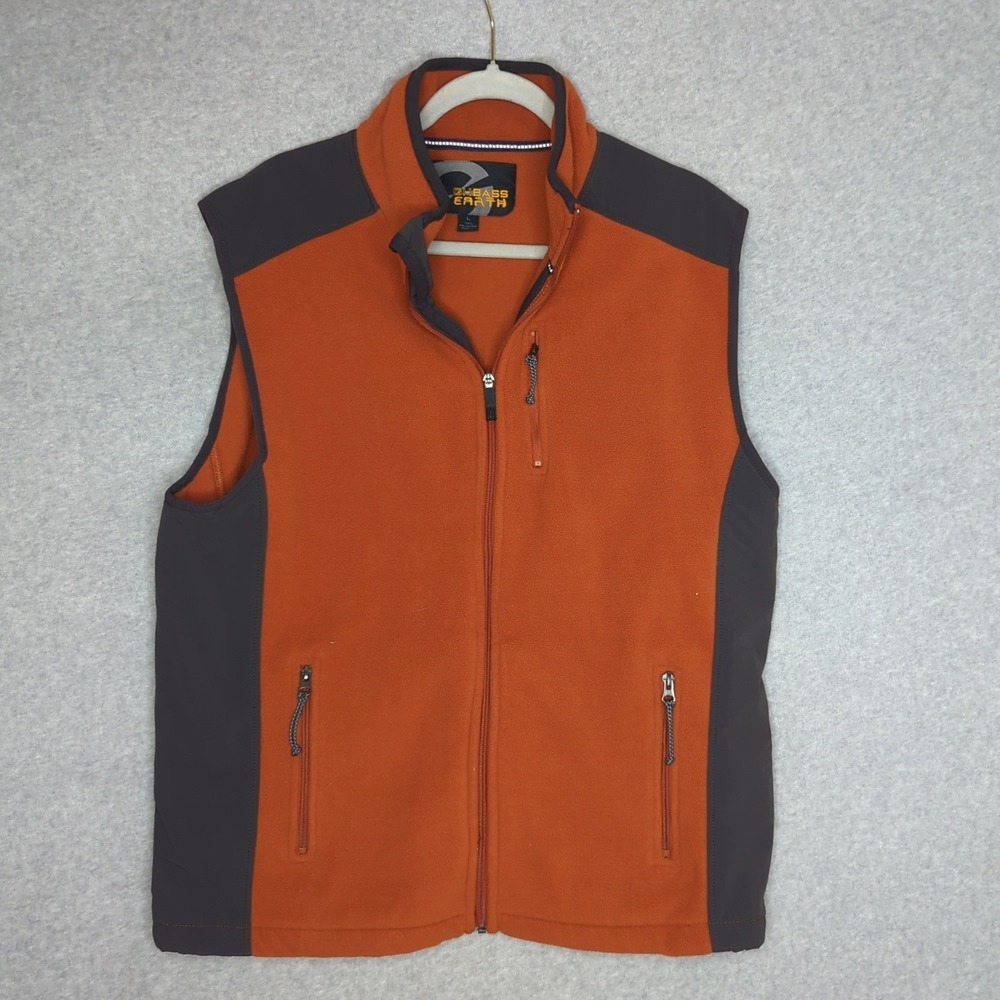 GH‎ Bass Earth Fleece Vest Mens L Orange Brown Full Zip Sleeveless Pockets